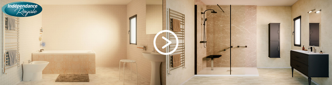 Photo avant et après la rénovation d'une salle de bain par Indépendance Royale.