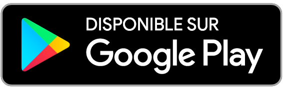 Badge noir affichant le logo "Google Play" ainsi que la phrase "Disponible sur Google Play"